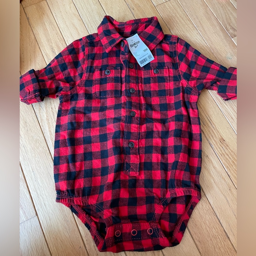 NWT Osh Kosh 18 month collared flannel bodysuit